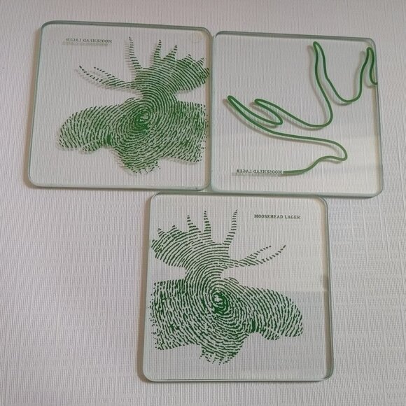 RARE Glass Moosehead Lager Coasters Green and glass Moosehead Beer Lot o… - Picture 3 of 3
